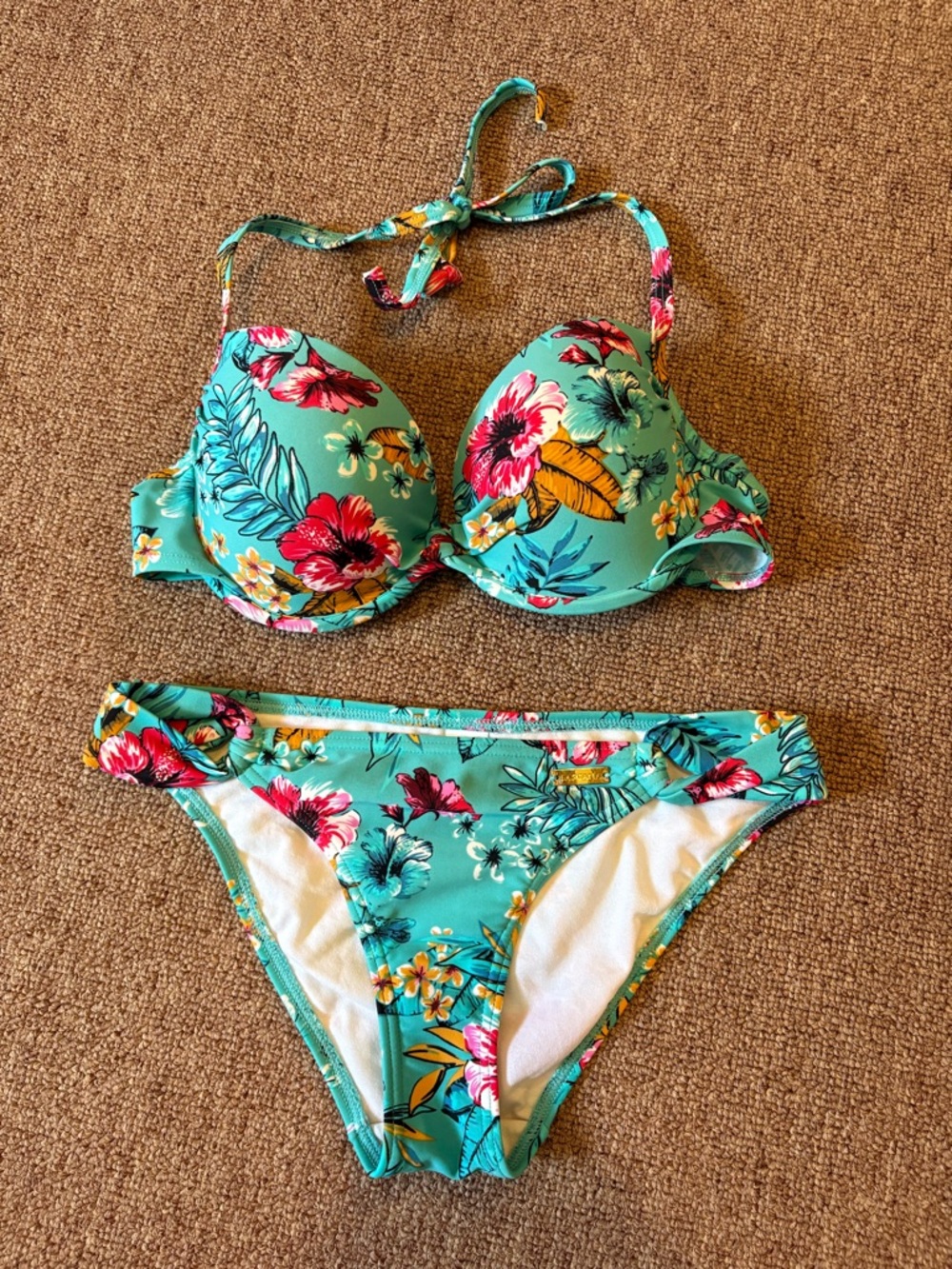 Lascana Teal Tropical Floral Bikini Set